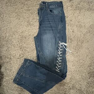 Forever 21 Women's Lace Up Tie Flared Leg High-Waist Long Pants 31” Waist